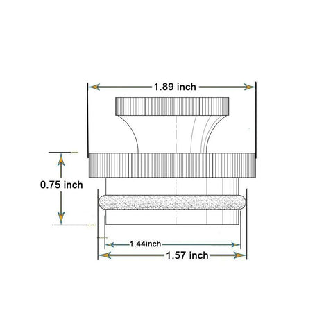 Diagram of Dodge Ram Diesel Fuel Tank Cap With Hidden Magnetic Lock, Aluminum Replacement for 2013-2018 Trucks, dimensions labeled.