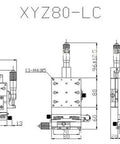 Manual XY Z Axis Stage With 80x80mm Vertical Lift Linear Platform LDV80 Cross Guide For CNC Machines And Robotics Heavy Duty Aluminum Sliding Table For Precision Machining And DIY Automation dimension drawing