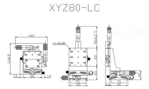 Manual XY Z Axis Stage With 80x80mm Vertical Lift Linear Platform LDV80 Cross Guide For CNC Machines And Robotics Heavy Duty Aluminum Sliding Table For Precision Machining And DIY Automation dimension drawing