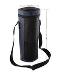 Top Shelf 2 Liter Oxford Insulated Cooler Bag With Long Grip Lightweight Bottle And Can Hauler Grab And Go Drink Carrier Perfect For Camping Beach Or Tailgate Vibes Blue, vertical view with strap and measurements.