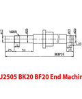 Diagram of SFU2505 BK20 BF20 end machined layout for Beefy SFU2505 Ball Screw 25mm Diameter 5mm Pitch Lead CNC Machines