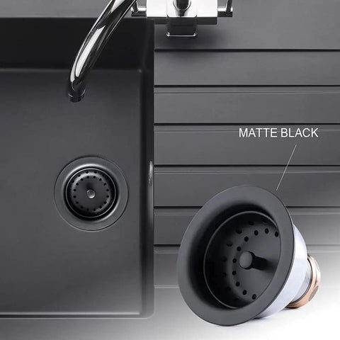 Three And A Half Inch Deep Cup Kitchen Sink Drain Assembly In Matte Black Finish, 304 Stainless Steel Build With Fixed Post Basket