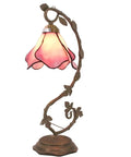 Pink Tiffany Style Stained Glass Table Lamp With Metal Leaf Base, 21-inch tall, perfect for small spaces, S701 Series