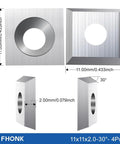 34 Piece Tungsten Carbide Insert Set For Wood Lathe Turning Tools With Various Shapes Round Square Diamond And Includes Screws And Screwdriver For Woodworking Gearheads And Pros And Great For Shop Or Workshop Projects showing square insert dimensions 11mm x 11mm x 2mm with 30-degree angle.