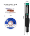 4 In 1 Desoldering Kit For DIY Electronics With Vacuum Pump, Spare Nozzle, Solder Wick And Desoldering Braid, High Temperature Silicone Tube 15cm, Solder Removal Tool For Electronics Repair And PCB Kits, showing solder wick dimensions and vacuum pump.