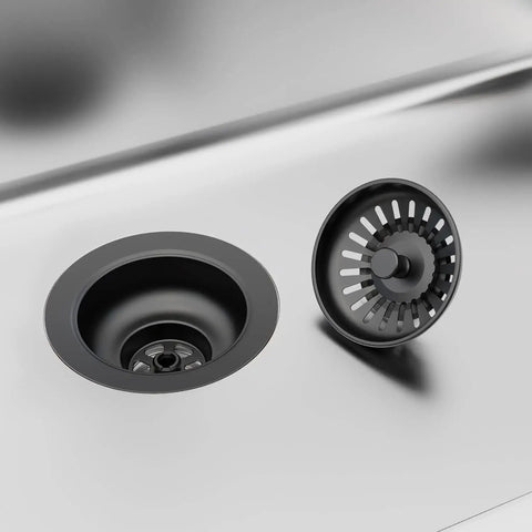 Universal 3.5 Inch Kitchen Sink Drain Kit With Removable Strainer Basket And Stopper Matte Black Stainless Steel Assembly No Fuss Easy Install