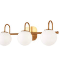 Three Light Vanity Light Fixture For Bathroom With Brushed Brass Frame And Milk White Glass Globes, Modern Wall Sconce Over Mirror