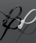 Tough As Nails Heavy Duty Zip Ties With Mounting Head And Screw Hole, 7.5 Inch, black and white nylon cable ties on grey background