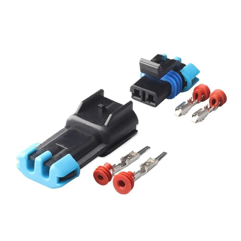 Top Notch 1 Set Of 2 Pin GM Weather Pack Kit With Male Female Waterproof Sensor Fan Connector Plug For Cars Perfect Lavender Fitment, black and blue