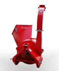 Red PTO Wood Chipper 3 Point Shredder Mulcher Tractor Attachment with hardened steel blades and blower paddles for farm equipment.
