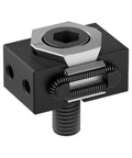 Precision Machinist Vise With M6 M8 M10 M12 Clamping For CNC Multi-Station Batch Work, heavy duty black steel clamping block with hex bolt.