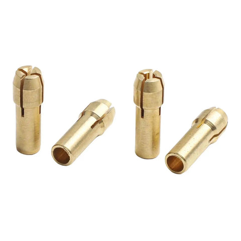 Top Tier 4 Sets Mini Drill Collet Brass Chucks Adapter Rotary Tool 4.2mm Shank showing four brass drill collets for secure clamping.