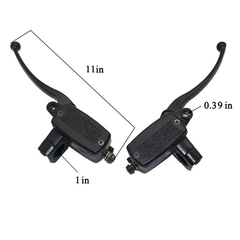 Left And Right 1 Inch 25mm Hydraulic Brake And Clutch Master Cylinder Handlebar Set For Motorcycles Ride Ready Fits Shadow Goldwing Magna VTX Suzuki Yamaha Road Star V Star Kawasaki with black finish and lever measurements.