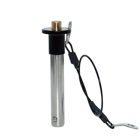 Badass Stainless Steel Ball Lock Pins With No Sweat Quick Release Button Handle Rock Solid Indexing Plungers For Heavy Duty Industrial Jigs And Fixtures side view of quick release plunger with finger loop.