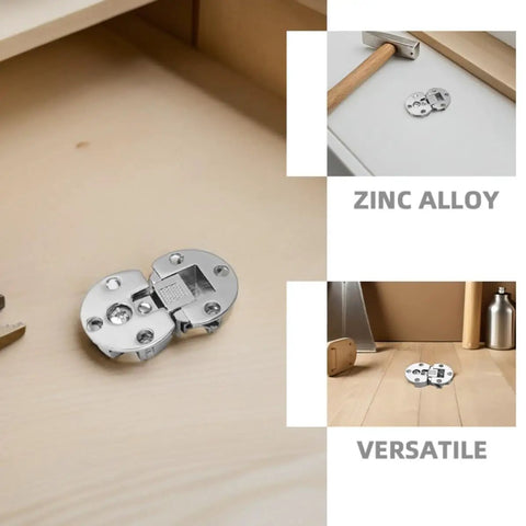 Slick Hidden Cabinet Door Hinges Set, Four Pack Adjustable, low profile silver flush concealed drop down hinges in zinc alloy.