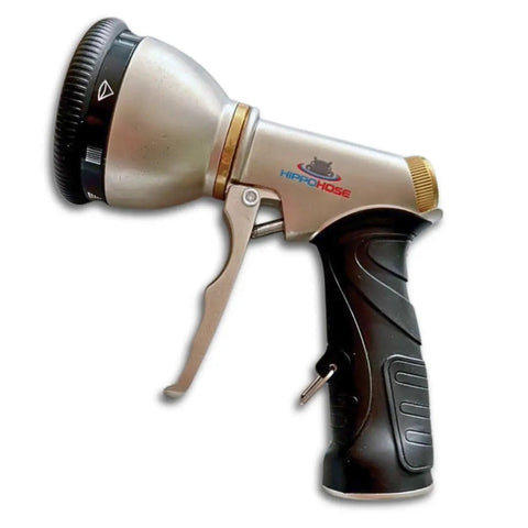 Heavy Duty Metal Garden Hose Nozzle Featuring Nine Versatile Spray Patterns For Outdoor Yard Irrigation Rust Resistant Drip Free Design Fits Standard Hoses Like A Cinch Today with durable zinc and rubber grip.