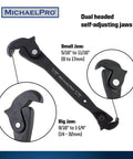 Dual Action Auto Size Adjusting Wrench With Self Adjusting Quick Jaw And Dual Heads From Five Sixteenth Inch To One And One Quarter Inch Eight To Thirty Two Millimeter, Spring Loaded, All In One Handy Tool showing both jaws