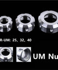 Solid Clamping Collet Nut 1Pc UM Type ER25 ER32 ER40 Chuck For CNC Lathe Mill Router Bit Holder 2 Inch showing different sizes.