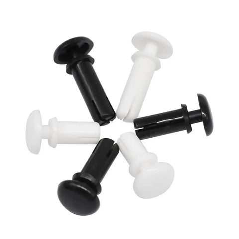 Black and white nylon rivet nuts from 120 Pack R Type Expansion Rivet Nuts Heavy Duty Nylon Threaded Inserts for thin panels.
