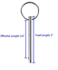 2-pack stainless steel quick-release pins with ring, 1/4 inch diameter, 3 inch total length (2.4 inch usable)