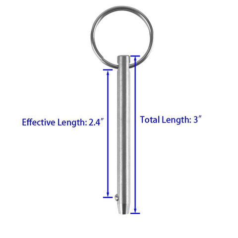 2-pack stainless steel quick-release pins with ring, 1/4 inch diameter, 3 inch total length (2.4 inch usable)