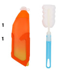 Aerodynamic Cycling Water Bottle 680ml Squeeze Flask with orange design and cleaning brush for quick hydration on the fly.