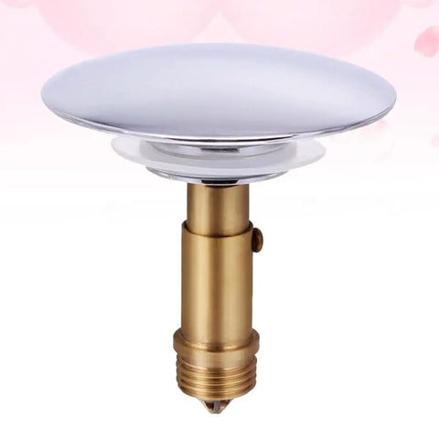 Pop up Drain Hole Water Stopper for Bathroom Sinks and Bathtubs with chrome top and brass base for sinks and bathtubs.