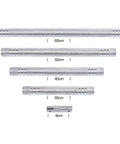 Five steel tube extensions for dumbbell to barbell connector, shown in 60cm, 50cm, 40cm, 30cm, and 9cm sizes with slip-resistant grip.