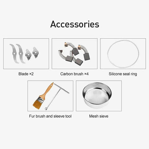 Electric Grain Grinder Mill For Corn Soybean Wheat And Spices accessories including blades, brushes, and mesh sieve