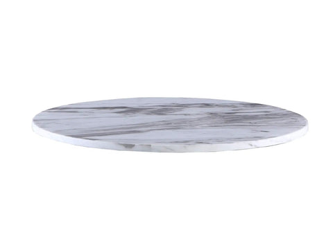 Game Changing Round White Marble Dining Table With Smooth Spin Lazy Susan And Heavy Duty Stainless Steel Base top view of marble surface