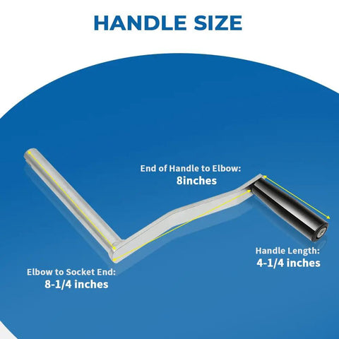 Crank Handle For Coleman Fleetwood Pop Up Camper With Rotatable Plastic Grip Durable Iron Construction Replacement Tool Four And A Quarter Inch Length Easily Opens Tent Camper Trailer showing measurements on blue background