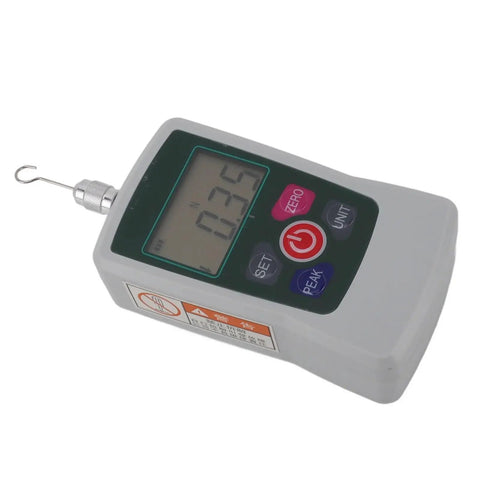 Portable Lab Grade Force Push Pull Tester Meter For Material Mechanics In Aluminum Alloy 50N Mini Multi Functional With Built In Sensor For Precise Quick Lab Tests, digital display angled view