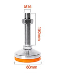 Bulletproof M12 And M16 Carbon Steel Leveling Screw Legs with orange non-slip base, 150mm height, and 60mm diameter.