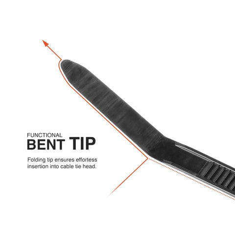 Close-up of bent tip on Beefy Heavy Duty UV Resistant Black Cable Ties 14 Inch 100 Pack Industrial Grade Six By Six Nylon 50 Lb