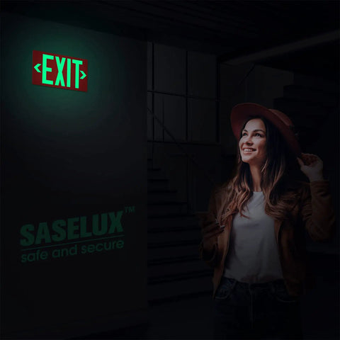 Photoluminescent Aluminum Exit Sign With Adhesive Backing Glow In The Dark Red Non Electrical Exit Light 12x7 Inches