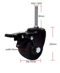 Beefy 4 Pack Nylon Swivel Caster Wheels 3 Inch With 360 Degree Rotation Heavy Duty 250KG Per Wheel M12 M16 Thread Stem Dual Locking Ball Bearing Turntable For Smooth Mobility, side view with 75mm wheel