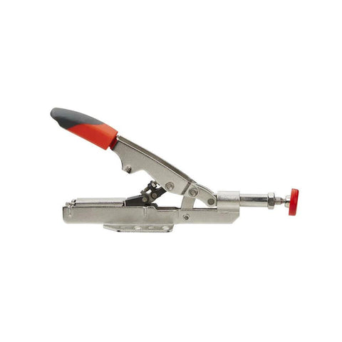 Side view of Auto-Adjust Toggle Clamp For Inline Workbench With Horizontal Base Plate, 450 Lb Hold Capacity, Quick Setup And Solid Hold On Varying Sized Pieces, STC-IHH15.