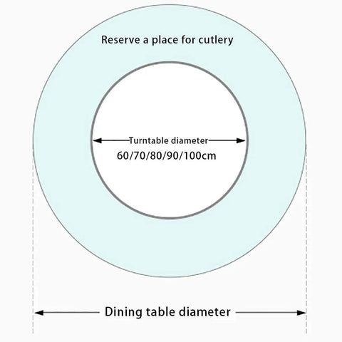 Diagram showing measurements for Clear Glass Rotating Tray For Dining And Decor, 360 Degree Turntable Lazy Susan.