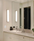 Modern bathroom sink area with control panel for Maestro Dual Tech Occupancy Sensor Switch No Neutral Required For Small Rooms Great For Closets Offices And Tiny Conference Spaces White 6 Amp Single Pole Easy Install With Simple Setup