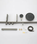 Eight Inch Wide Rainfall Shower System With Three Way Wall Mounted Mixer And Adjustable Handheld Sprayer Providing Huge Heavy Flow Coverage In A Slick Gun Grey Finish.