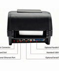 Back view of Heavy Duty Thermal Transfer Ribbon Printer With 104 Mm Wide Format Plug And Play Usb Port showing connection ports.