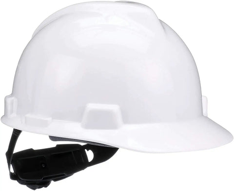 V-Gard Cap Style Safety Hard Hat With Fas-Trac III Ratchet Suspension, Polyethylene Shell For Superior Impact Protection, Self Adjusting Crown Straps, White Standard Size For Construction, Go-To Worksites, Manufacturing And Industrial Use
