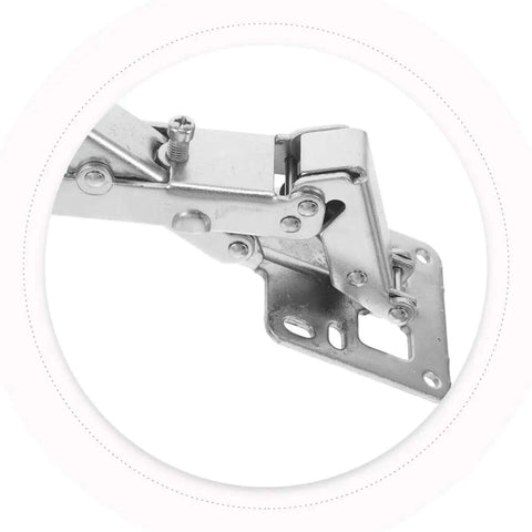 Heavy Duty Hidden Door Hinges 170 Degree Wide Angle Thick Door Hardware close-up image with screws for installation on stone and fire doors.