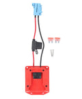 18V Battery Adapter For Peg Perego Ride On Toys With 48 11 1828 M18 Wheel Adapter and wiring harness connector in blue