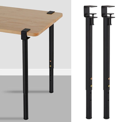 Badass Adjustable Telescopic Table Legs With F Shape Clamp Mount Black Steel Support Hardware For Diy Console And Dining Desk Hella Sturdy No Screw Hassles Quick Install Heavy Duty Furniture Upgrade Kit Of Four, showcasing mounted legs and clamp design.