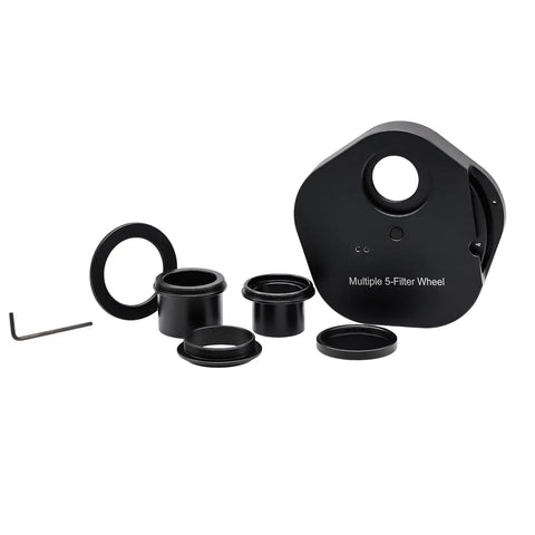 Five Position One Point Two Five Inch Filter Wheel For Telescope With Manual Drawer And Rotation Lock Ring Includes Eyepiece Adapter And Camera Adapter