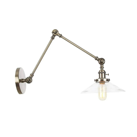 Wall Sconce Lights Indoor Bedroom Hallway Swing Arm Lamps with Switch,Adjustable Metal,Clear Glass Shade,Hardwired Industrial Lamp for, and Living Room with a vintage metal design and swing arm.