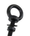 Close-up of 4 Pack M10 Stainless Steel Eye Bolts 150mm Long With Washers And Hex Nuts Beefy Heavy Duty Go To Eyebolts Black