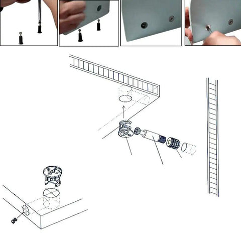 Game Changer Thread Knurled Rivet Nuts And Cam Fitting Pins For Furniture Hardware Super Easy White setup process illustration.