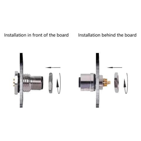 8 Pin M12 A Coded Connector Cable Straight Back Mount Waterproof IP67 installation front and back board view